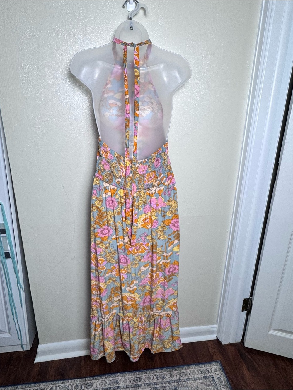 Halter Floral Maxi Dress in Pink, Mustard & Gray - Picture 3 of 10